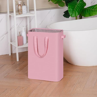 efluky Slim Laundry Basket, Narrow Laundry Hamper with Handles, Collapsible Dirty Clothes Hamper, Tall Laundry Bin for Laundry Room, Dorm and Bedroom, 19.8 Gallon (75L) Pink