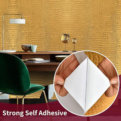 Peel and Stick Wallpaper - Gold Crocodile, 15.7" X 197", Removable, Easy Peel Off, Renter Friendly Textured Wallpaper