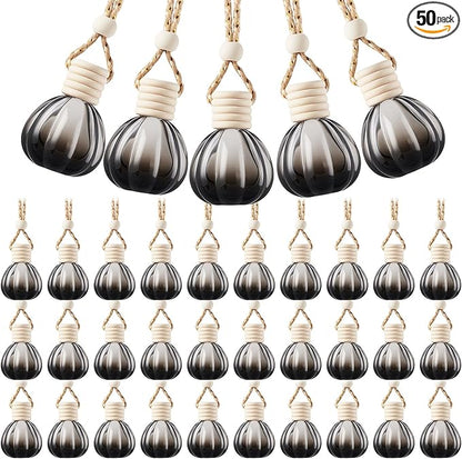 BBTO 50 Pcs Hanging Car Air Freshener Black Car Diffuser Bottles Empty Glass Perfume Bottle Freshener Diffuser Bottle Pendant for Essential Oil Fragrance Aromatherapy Bottles Ornament(Pumpkin)