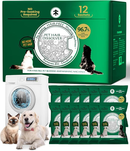 SEMECH by Seedshub Pet Hair Dissolver for Washing Machine, Washing Machine Cleaner -12 Sachets, 96.7% Hair Dissolution, Dog & Cat Hair Dissolver, HE Compatible for Front & Top Load Washers
