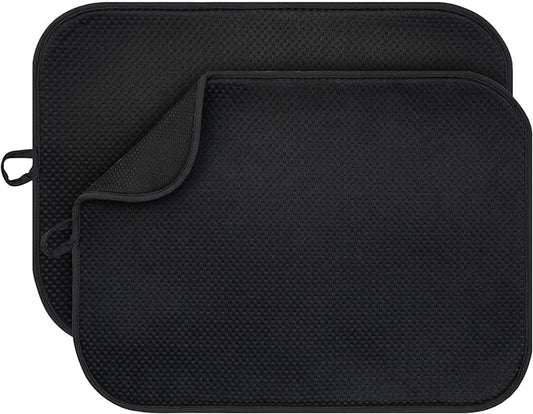 2-Pack Black Dish Drying Mats 20" x 15" – XL Dish Drying Mats for Kitchen Counter, Kitchen Dish Drying Mat, Microfiber Dish Drying Mat, Foldable Drying Mat for Dishes, Pots, Pans (Black)