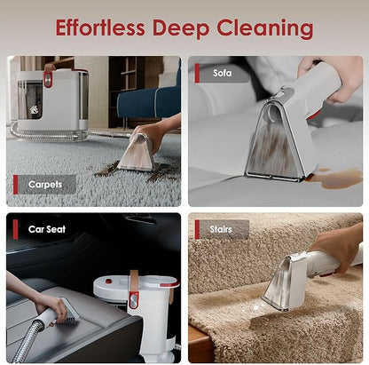 WURESE Portable Upholstery and Carpet Cleaner Machine, 15Kpa Spot Cleaner Deep Cleans Pet Stains, Couch Cleaner with 3 Tools and Self-Cleaning System for Area Rugs, Furniture, Stair, Car, Rose