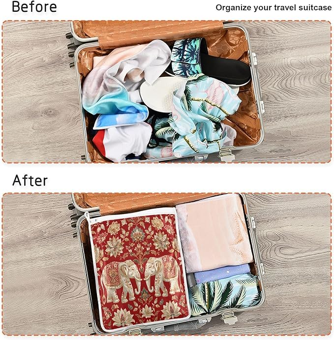 Mesh Laundry Bags Lingerie Bags for Washing Delicates 2 PCS Durable Wash Bag with Zipper Small and Medium Washable Red Retro Elephant Flowers