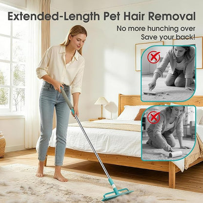 2-in-1 Carpet Rake for Pet Hair Removal, Silicone & Metal Dual-Sided Carpet Rake with 52” Telescopic Adjustable Long Handle, Pet Hair Remover Tool Kit for Rugs/Mats/Sofa Cat Dog Hair