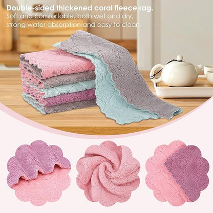 Rachan 11Pack Kitchen Dish Cloths, Reusable Dish Towels, Nonstick Oil Washable Fast Drying, Super Absorbent Coral Velvet Cleaning Cloths for Cleaning Tableware, Kitchen, Bathroom (Pink-purple10 x 6")