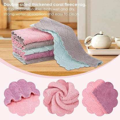 Rachan 22Pack Kitchen Dish Cloths,Reusable Dish Towels,Nonstick Oil Washable Fast Drying,Super Absorbent Coral Velvet Cleaning Cloths for Cleaning Tableware,Kitchen,Bathroom (Green-grey10 x 6")