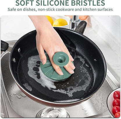 Silicone Sponge, BEAUTAIL Non-Scratch Scrub Sponges for Washing Dishes, Kitchen Fruit Vegetable Cleaning Brush, Long Lasting and Reusable Dishwashing Scrubber, Suction Up for Hang, 1 Pack, Olive Green