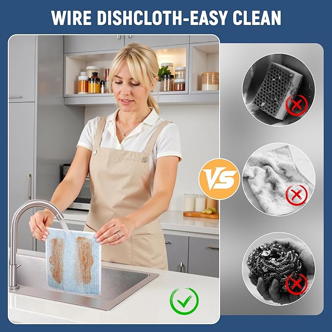 Double Side Non Scratch Wire Dishcloth 15pcs-Multipurpose Wire Dishwashing Rags Wire Mesh Cleaning Cloth,Kitchen Towels and Dishcloths Sets Microfiber Cloth for Cleaning Pans Sinks & Cookware
