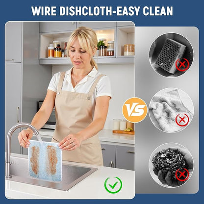 Double Side Non Scratch Wire Dishcloth 15pcs-Multipurpose Wire Dishwashing Rags Wire Mesh Cleaning Cloth,Kitchen Towels and Dishcloths Sets Microfiber Cloth for Cleaning Pans Sinks & Cookware