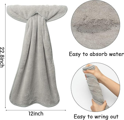 R HORSE 4Pcs Grey Hand Towels with Hanging Loops, Absorbent Coral Fleece Gray Kitchen Cleaning Dishcloth Soft Thick Oven Dish Cloth Dry Hanging Hand Towel for Kitchen Bathroom
