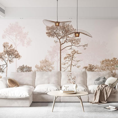 Zeeko Vintage Forest Beige Wall Murals Peel and Stick 144" W x 100" H Waterproof Canvas Self-Adhesive Removable Wallpaper Large Woodland Landscape Wall Art Decor for Bedroom Living Room