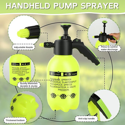 2 Pcs 1/2 Gallon Plastic Handheld Pump Sprayer – Garden Pressure Sprayer Bottle with Adjustable Nozzle for Plants, Cleaning, Household Tasks – Yellow