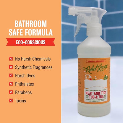 Rebel Green Neat and Tidy Tub & Tile Bathroom Cleaner Spray - Chamomile Orange Blossom Scent - Plant-Based Formula for Showers, Sinks, Tubs, Toilets, and Tile - 16 fl oz - 2 Pack