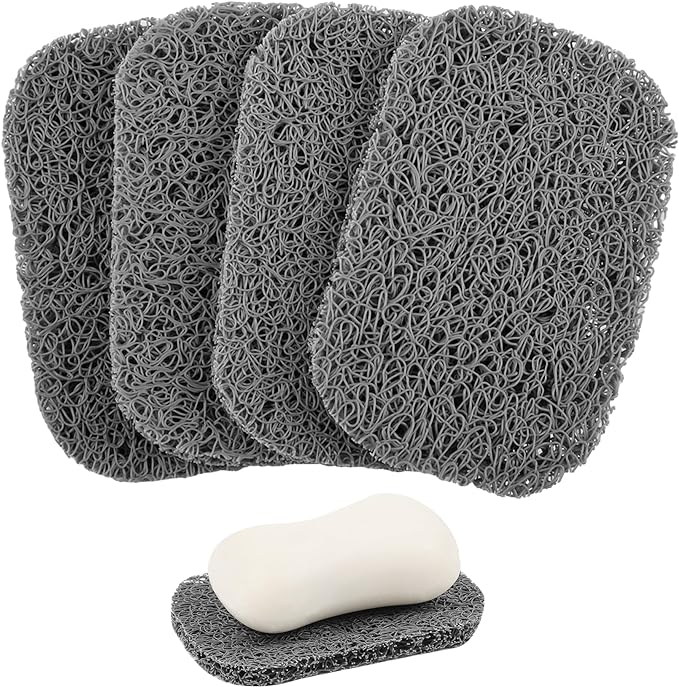 Yadream 4 Pack Gray BPA-Free Soap Savers Pads, Non-Slip Soap Holder, Self-Draining Soap Bars Holder, Suitable for Kitchen Bathroom Shower Travel Hotel