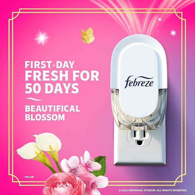 Febreze Plug-In Air Freshener, “Wicked: For Good” Limited Edition Odor-Fighting Scented Oil Refill, Home, Bathroom & Kitchen Use, Long Lasting, Beautifical Blossom, 2 Count