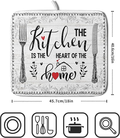 White Kitchen Dish Drying Mat 16x18 Inch Knife Fork Dish Drainer Rack Mats Microfiber Absorbent Protector for Kitchen Countertop Decor