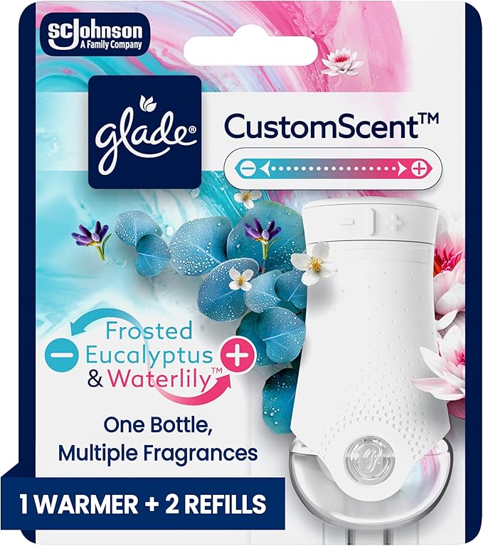Glade PlugIns Refills with CustomScent Technology, Eucalyptus & Waterlily, 1 Warmer + 2 Refills