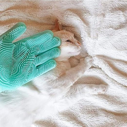 Dishwashing Gloves Cleaning Silicone Gloves with Cleaning Cloth Kitchen Accessories Dish Scrubber, Waterproof Cleaning (1 Pairs Green, 1 sponge)