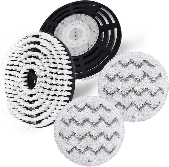 2 Pack Steam Mop Brush Head (White) and 2 pack steam mop replacement pads (Gray), Upgraded Mop Pad Replacement Brush Heads Compatible with Shark Steam Mop S7000 S7001 S7020 S7005 S8021 S8001 etc