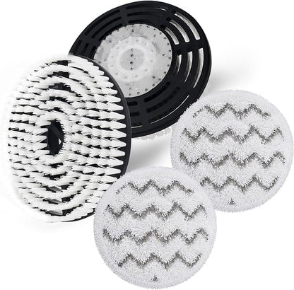 2 Pack Steam Mop Brush Head (White) and 2 pack steam mop replacement pads (Gray), Upgraded Mop Pad Replacement Brush Heads Compatible with Shark Steam Mop S7000 S7001 S7020 S7005 S8021 S8001 etc