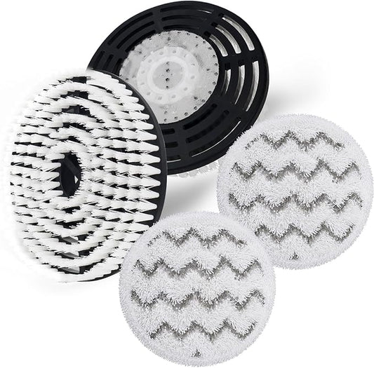 2 Pack Steam Mop Brush Head (White) and 2 pack steam mop replacement pads (Gray), Upgraded Mop Pad Replacement Brush Heads Compatible with Shark Steam Mop S7000 S7001 S7020 S7005 S8021 S8001 etc