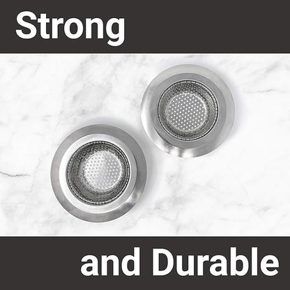 Makerstep 2 Pack of Stainless Steel Sink Drain Strainer Baskets 4.5 Inch Diameter. Kitchen Stopper. for Dishes, Garbage Disposal, Large Wide Rim Prevents Clogged Drains Catcher. Fine Mesh.