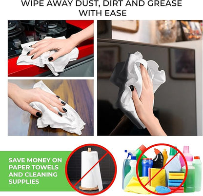 TILO Microfiber Cleaning Cloth – 19x13 Inch Ultra-Absorbent, Reusable Soft Polishing Cloth for Dust, Grease, Dirt – Non-Abrasive – White (White)