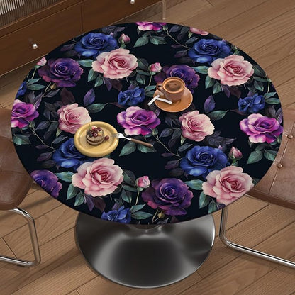 Deep Purple and Blue Roses Peel and Stick Wallpaper 17.5"X118" Gothic Vintage Floral Contact Paper Vinyl Waterproof Self Adhesive Removable Black Background Wall Decor for Bedroom Walls Cabinet Locker