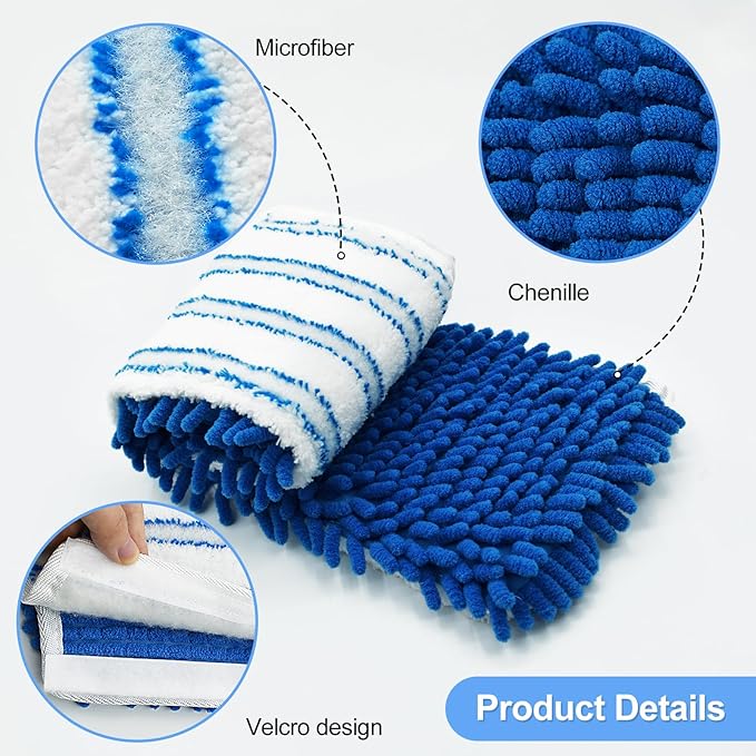 4 Pack Mop Heads Replacements Compatible for Ocedar Dual-Action Microfiber Flip Mop, Double Sided Mop Replace Head Mop Refills with Microfiber & Chenille for Dry Wet Use, Reusable, Machine Washable