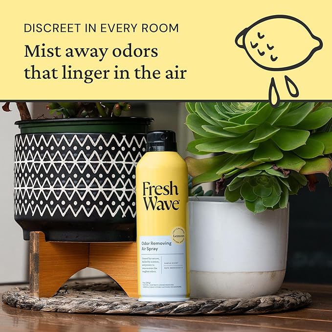 Fresh Wave Lemon Odor Eliminator Spray & Air Freshener, 8 oz. | Non-Aerosol, Fine Mist | Odor Absorbers | Safer Odor Relief | Natural Plant-Based Odor Eliminator | For Furniture, Fabrics & Trash