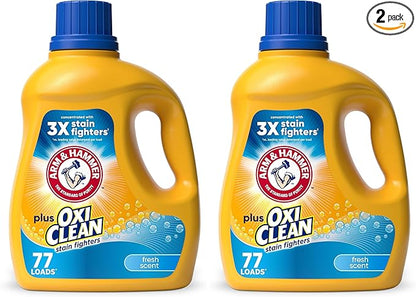 Arm & Hammer Plus OxiClean Fresh Scent, 77 Loads Liquid Laundry Detergent, 100.5 Fl oz (Pack of 2)