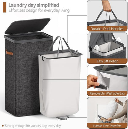 Sorbus Laundry Hamper with Lid - Collapsible Fabric Laundry Basket with Handles and Removable Laundry Bag – 26.5 Gallon (100 L) Dirty Clothes Hamper for Bedroom, bathroom and dorm (Black)
