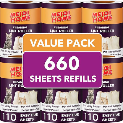 Extra Sticky Lint Roller Refills Only, 660 Easy-Tear Sheets for 3.9"-4" Lint Rollers with 1.5" Inner Diameter - Superior Cleanliness for Clothes