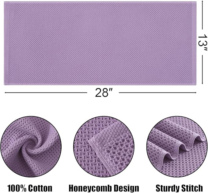 Kitinjoy 100% Cotton Waffle Weave Kitchen Hand Towels (13 X 28 Inches, Lavender), 4-Pack Super Soft and Absorbent Dish Towel for Drying Dishes
