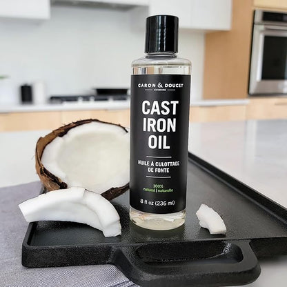 CARON & DOUCET - Cast Iron Seasoning & Cleaning Oil | 100% Plant-Based & Food Grade! | Best for Seasoning, Restoring, Curing and Care (8oz)