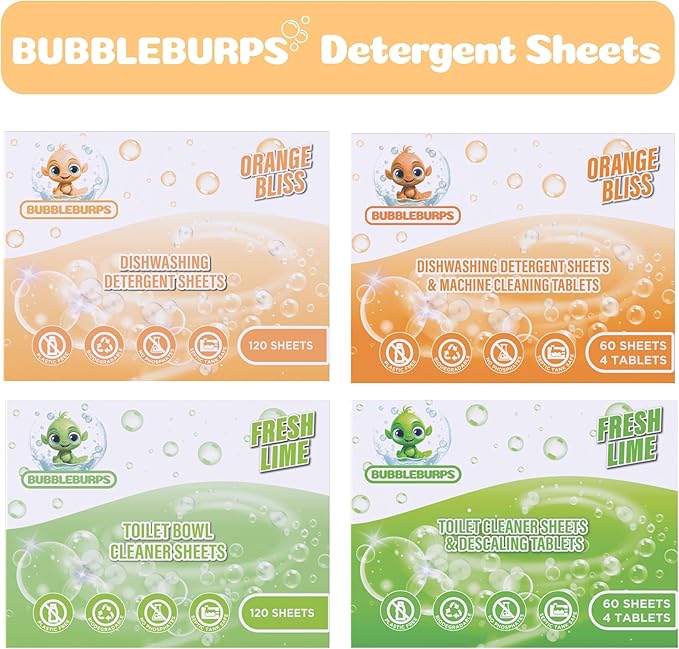 Dishwasher Detergent Sheets & Dishwasher Cleaner Tablets, Concentrated Dish Washing Liquid, Dishwasher Cleaner & Deodorizer, 60 Sheets & 4 Tablets, Septic Safe, Dishwasher or Sink
