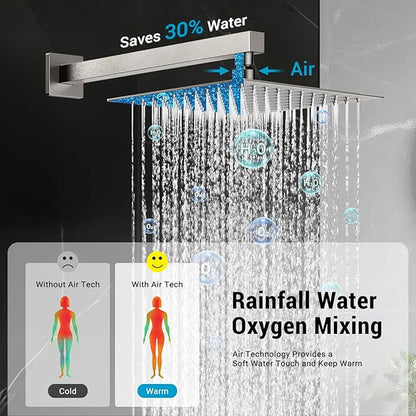 Shower Faucet Set with Shower Head, Wall Mount 10 Inch Square Rainfall Shower Head and Handle Set Single Handle Shower System Set with Female Threads Valve Body and Trim Included(Brush Nickel)