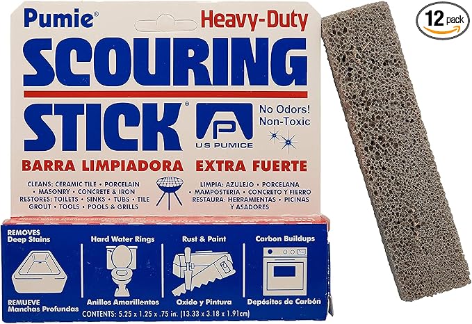 PUMIE Pumice Scouring Stick for Cleaning Toilet Rings Stain & Hard Water Rings, Tough Bathroom, Pools & Tubs, Extra Strong Heavy Duty Pumice Stone for Toilet Cleaning, Rust, Grills & Ovens- Pack of 12