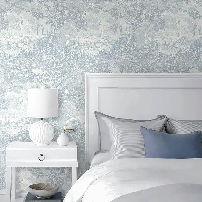 Ismoon Vintage Wallpaper Peel and Stick Blue Neutral Wallpaper 17.3in x16.4ft Forest Animals Contact Paper for Bedroom Thicken Waterproof Self-Adhesive Wall Paper Removable Renter Friendly Vinyl