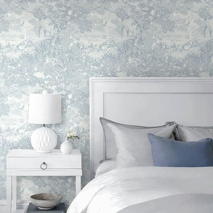 Ismoon Vintage Wallpaper Peel and Stick Blue Neutral Wallpaper 17.3in x6.56ft Forest Animals Contact Paper for Bedroom Thicken Waterproof Self-Adhesive Wall Paper Removable Renter Friendly Vinyl