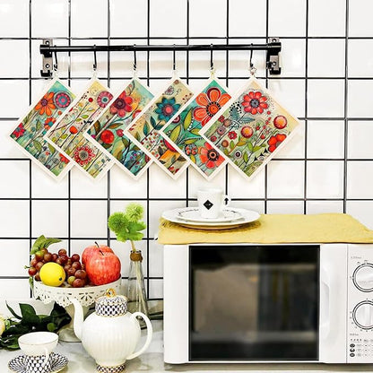 Morigins 6-Piece Spring Flowers Dishcloth Set - Fast-Drying, Absorbent Kitchen Towels