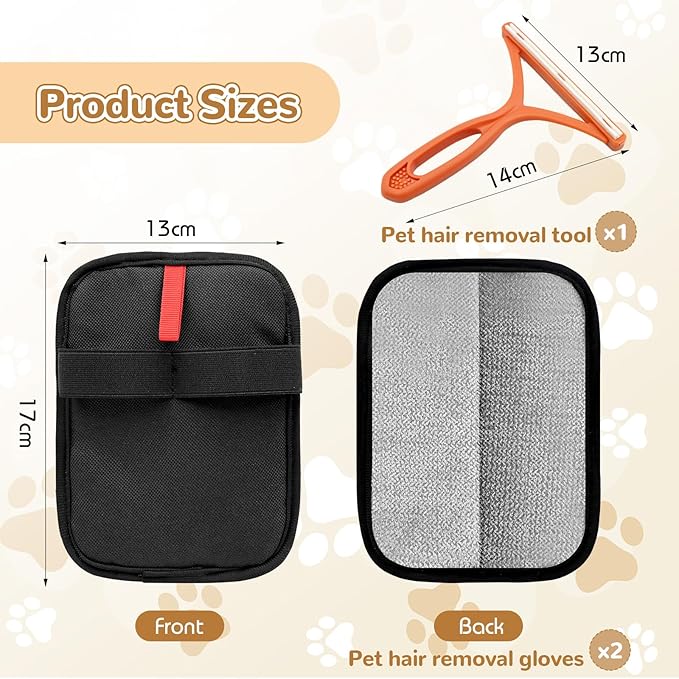 2PCS Newly Pet Hair Removal Gloves,Reusable Electrostatic Cat Dog Pet Hair Removal Gloves,Hair Remover for Couch,Furniture,Carpet,(2 Pack Glove,1Red Lint Scraper) Cat and Dog Glove.