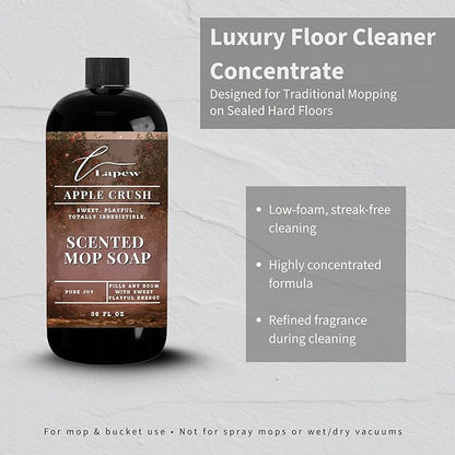 Lapew Apple Crush Scented Mop Soap - Luxury Floor Cleaner Concentrate for Mopping Tile, Laminate, Vinyl & Hardwood | Streak-Free, Low-Foam | 36 oz