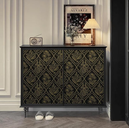 Toduso Peel and Stick Wallpaper Vintage Wall Paper Boho Contact Paper Black and Gold Floral Removable Wallpaper for Bathroom Bedroom Flower Waterproof Self Adhesive Vinyl Drawer Decor 17.3"x393.7"