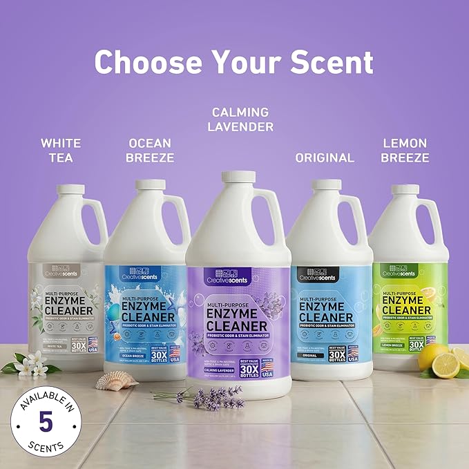 Creative Scents Multipurpose Enzyme Cleaner & Odor Remover | Deodorizer for Floor, Carpet, Drain, Pipes | Pet Urine Odor Eliminator | Cleaner for Cat Urine & Dog Poop | Half Gallon - Calming Lavender