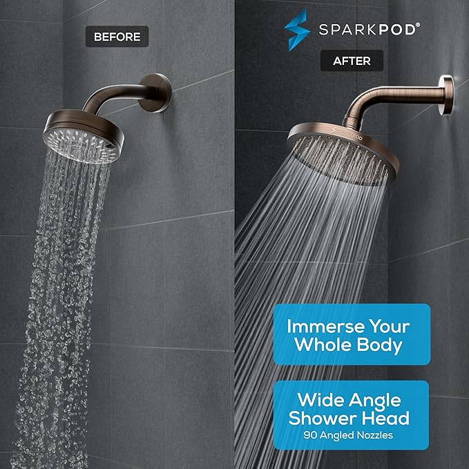 SparkPod Shower Head - High Pressure Rain - Premium Quality Luxury Design - Easy Clean Adjustable Replacement for Your Bathroom Shower Heads (Vintage Oil Rubbed Bronze, 8 Inch Round)