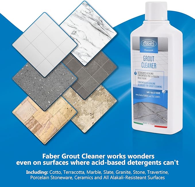 FABER Grout Cleaner, Heavy Duty Grout Cleaner for Every Kind Grout and Tile Joints - Friendly and Safe Cleaner - Removes/Deep Cleans Dirt, Grease, & Grime - Safe for All Alkali-Resistant Surfaces