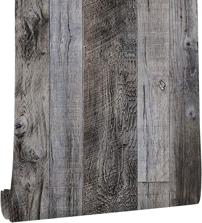 Yun-aeon Gray Wood Peel and Stick Wallpaper 17.3" X 472.4" Self Adhesive Wallpaper Backsplash Line Removable Wall Paper Bathroom Old Furniture Renovation Furniture