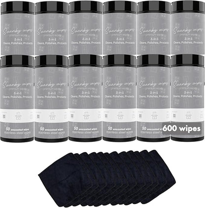 Swanky Stainless Steel Cleaner Wipes - Grime & Grease Remover Kitchen Cleaning Supplies - Clean & Shine, For Stove Top, Refrigerator, Sink, Oven, & Household Appliances - Canister, 600 Count