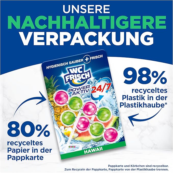 WC Frisch Kraft Active Fragrance Rinser Hawaii (2 x 50 g), Toilet Cleaner for Cleaning with Every Flush, Fragrance Stones for Long-Lasting Fresh Fragrance, + 50% Anti-limescale Effect